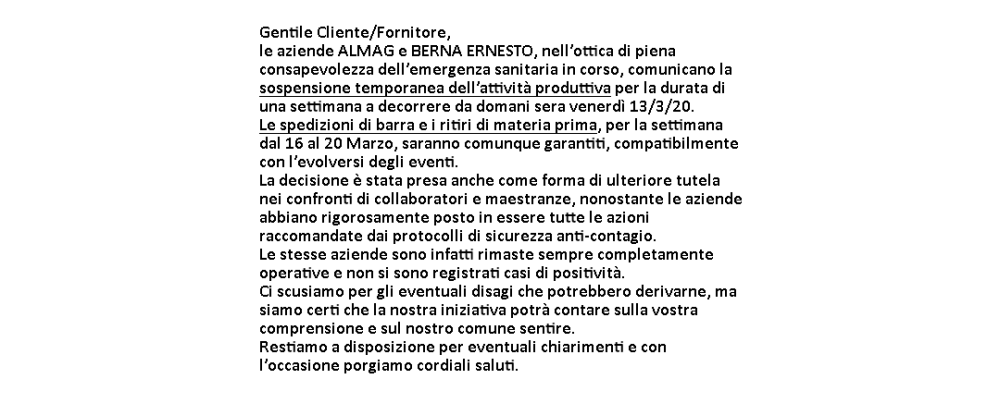 COMUNICAZIONE CLIENTE / FORNITORE