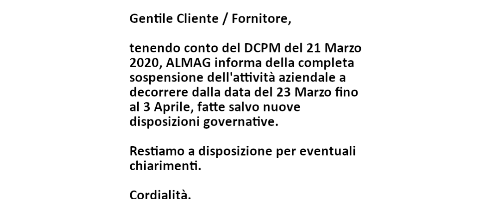 COMUNICAZIONE CLIENTE / FORNITORE